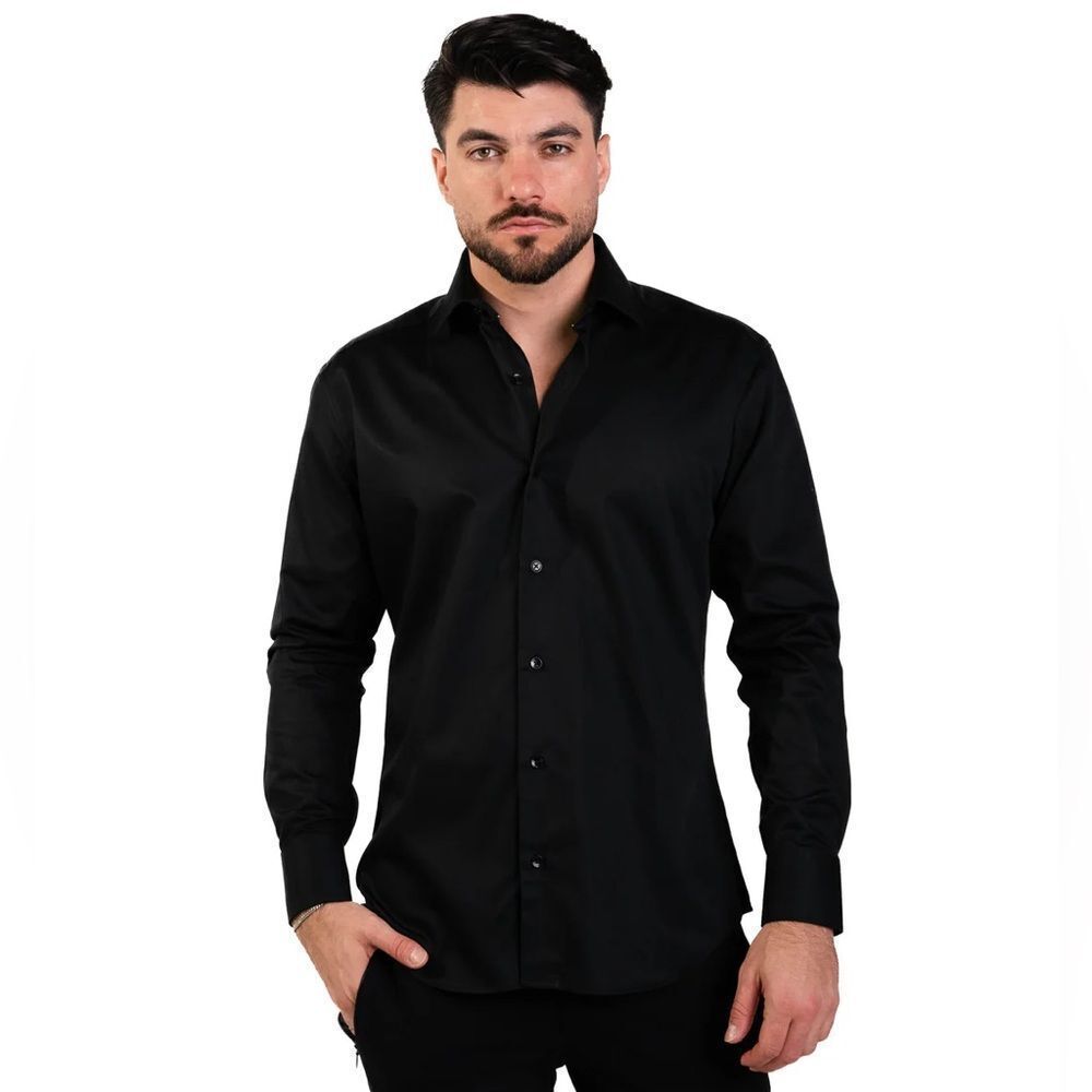 NWT MASUTTO BH/18 LONG SLEEVE BUTTON DOWN SHIRT‎ SIZE 2XL XXL BLACK